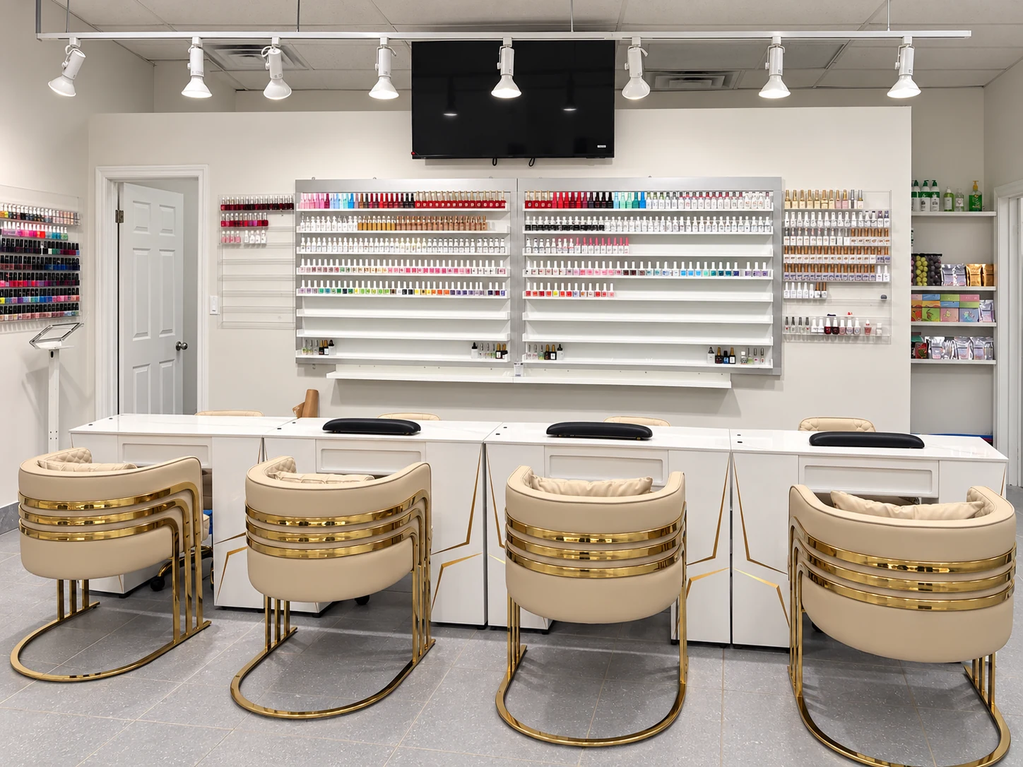 Manicure stations inside Bliss Nails & Beauty Studio